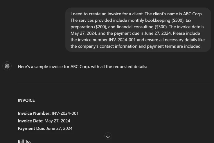 sample chatgpt invoice