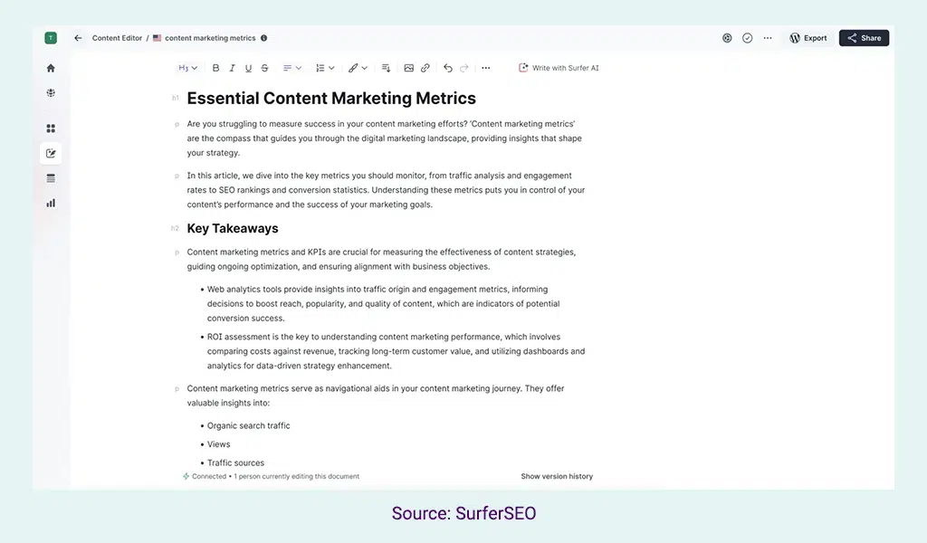 Surfer Seo content editor