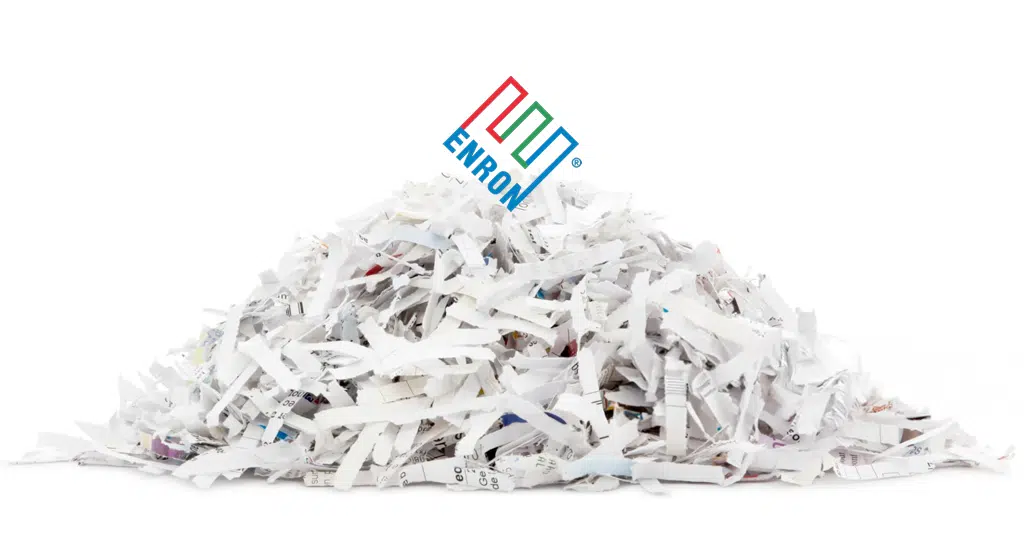 Enron’s logo on a shredded piece of paper