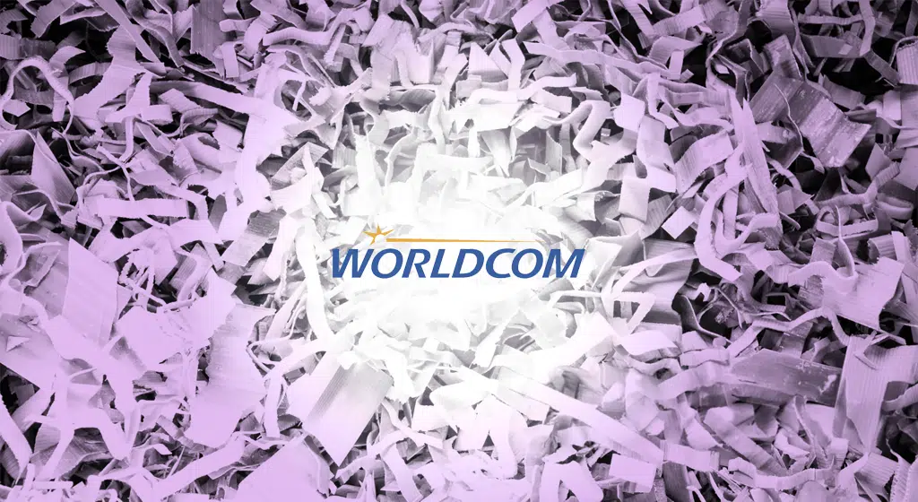 WorldCom’s logo on a shredded piece of paper