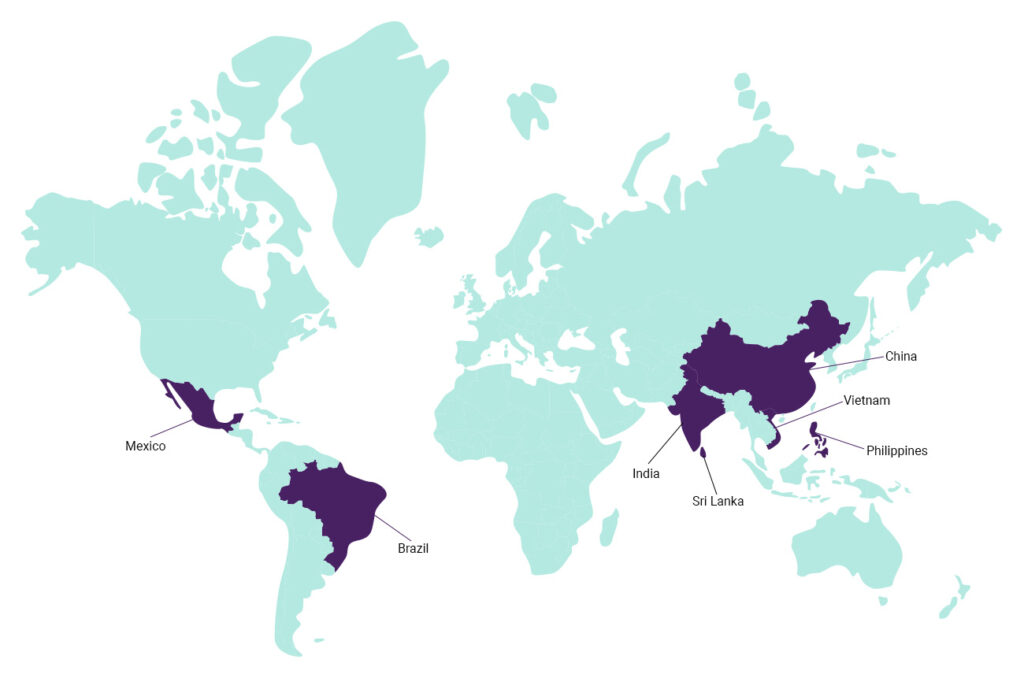 Map of best outsourcing countries around the globe