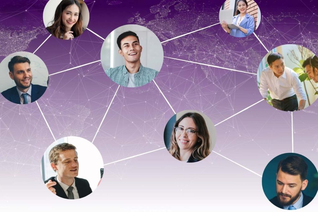 Image of employees at their desks from multiple locations in different parts of the world, indicating offshore teams